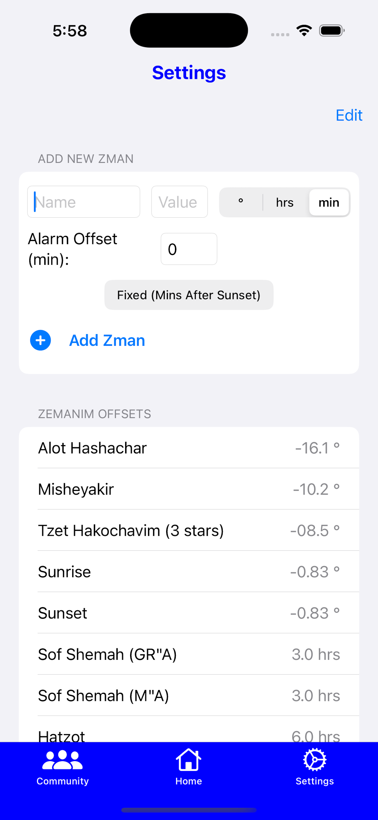 Settings Page